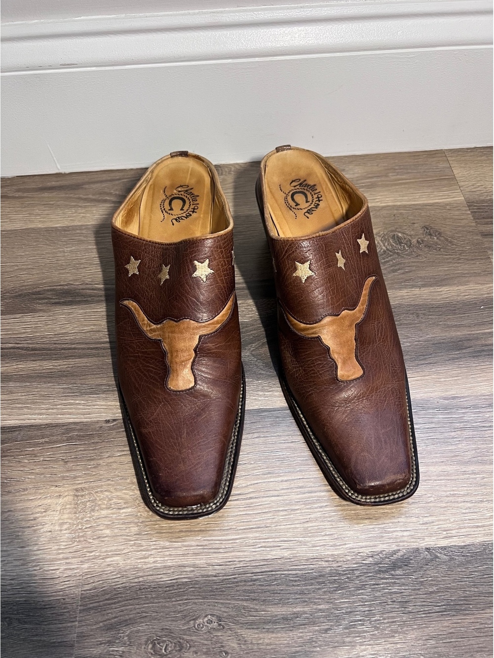 Vintage Brown leather mules by Charlie 1 Horse with Lucchese women's size 7.5